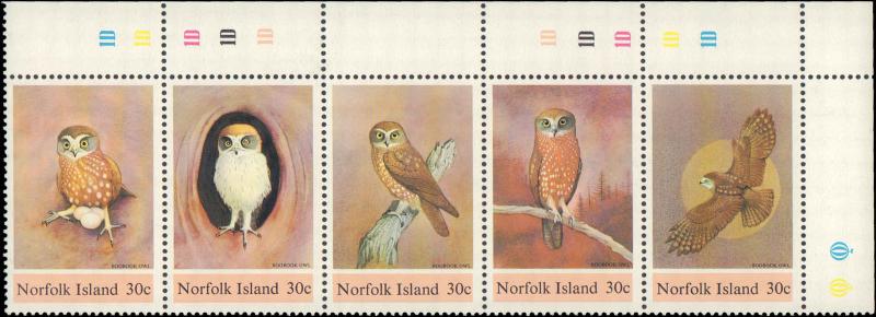 1984 Norfolk Islands #343, Complete Set, Strip of 5, Never Hinged