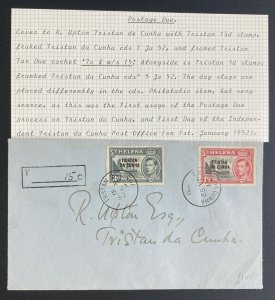 1952 Tristan Da Cunha Postage Due Cover Locally Used Provisional Stamps