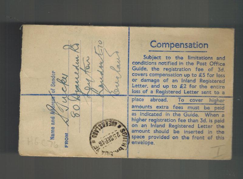 1948 London England Registered Uprated PS Cover to Australia