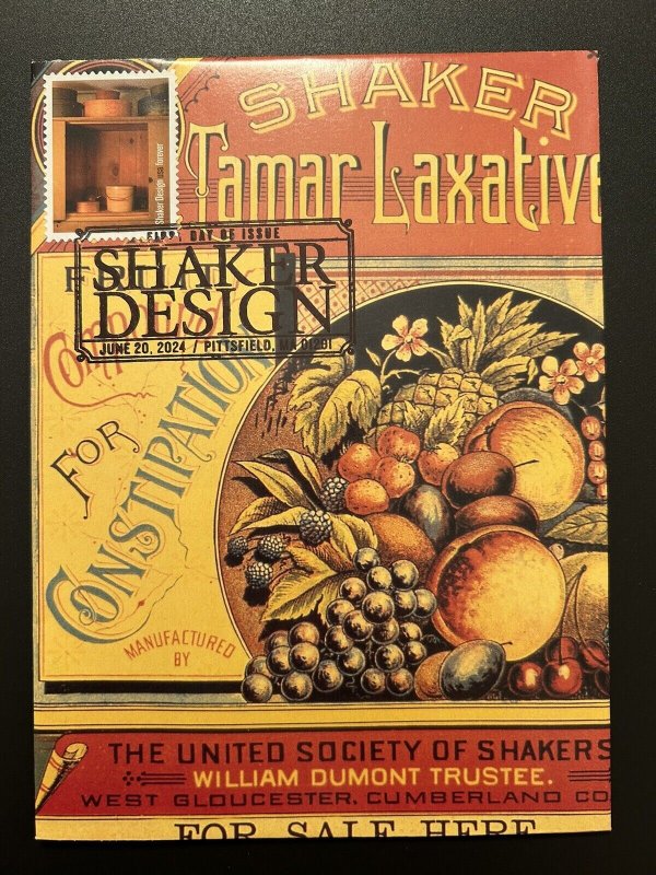 2024 Shakers Design Handcrafted Cachet FDC  Tamar Laxative West Gloucester Fruit