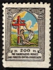 1942 Brasil Charity Poster Stamp 200 Reals Paulista Anti-Tuberculosis Campaign