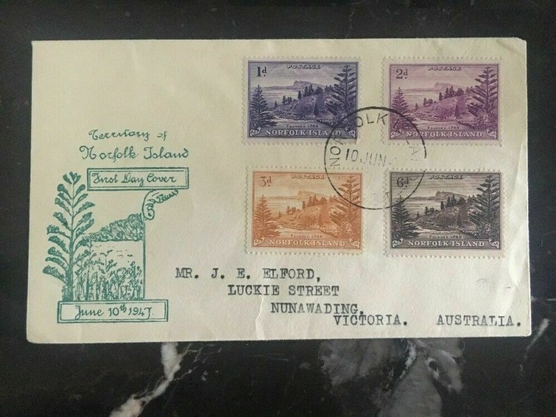 1947 Norfolk Island FDC first day cover To Victoria Australia Territories