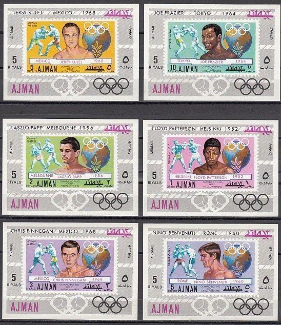Ajman, Mi cat. 1054-1059 C. Olympic Boxing issue as s/sheets. ^