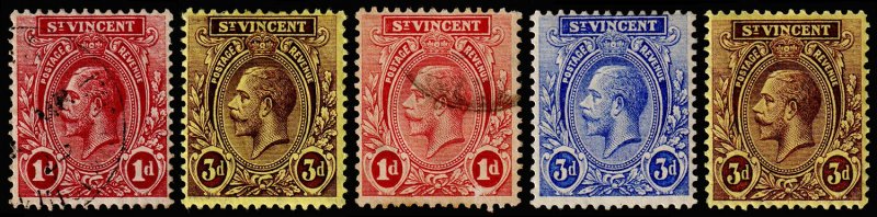 St. Vincent Scott 105, 108, 119, 123-124 (1913-27) Mint/Used H F-VF, CV $22.60 M