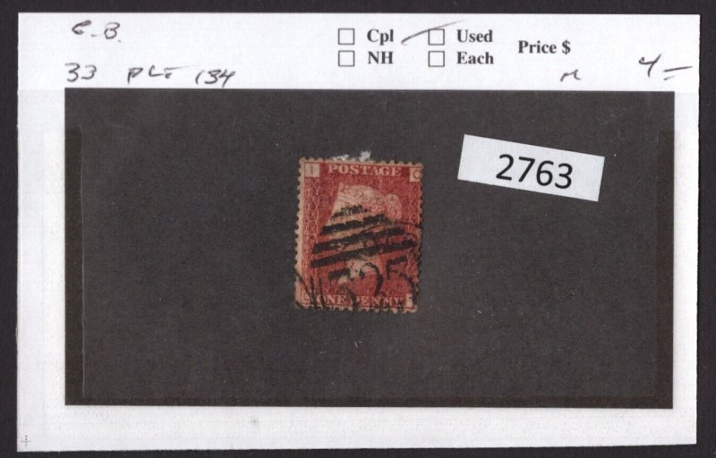 $1 World MNH Stamps (2763) GB  Scott 33 Plate 134 used,  see image for details