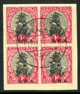 SOUTH WEST AFRICA 1930 1d REDRAWN P.15x14 SHIP CORRECT Sc 107 BLK4 on Piece VFU