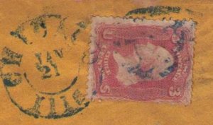 US Sc 64a 3c Pigeon Blood Pink Postal History Cover Cat.$5000.00