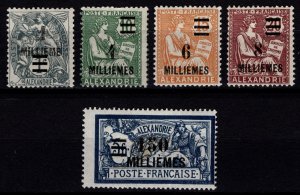 French PO in Alexandria 1925 surch. in milliemes with bars, Part Set [Unused]