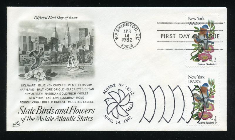 US 1984 State Birds & Flowers - New York UA ArtCraft FDC, Dual ST & DC Cancels