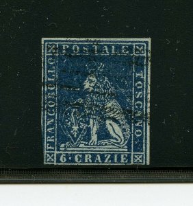 Italy-Tuscany #7a (IT633) Lion of Tuscany 6 cr blue issue, Used, FVF, CV$275.00