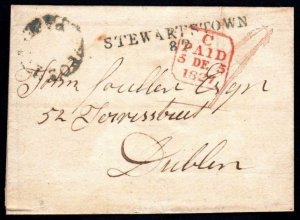 1827 E to Dublin with VF STEWARTSTOWN/82 in dark green, and circular POST /PAID