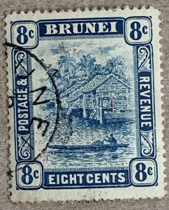 Brunei 1908 8c blue & indigo. Earliest known date! Scott 25,  CV $13.00. SG 41