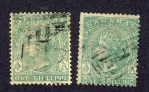 2x Bahamas #19- Used 1 Shilling Perf. 14 Wmk 1. Value= ??