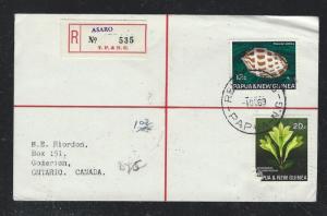 PAPUA NEW GUINEA (P1101B) RELIEF #3 1969 REG ASARO SHELL FLOWER TO CANADA