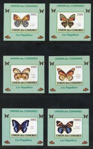 Comoro Islands 1091a-f MNH Butterfly Imperf Souvenir Sheet Set from 2009