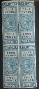 Antigua lot de 4 stamp duty 4 pence neufs 1870