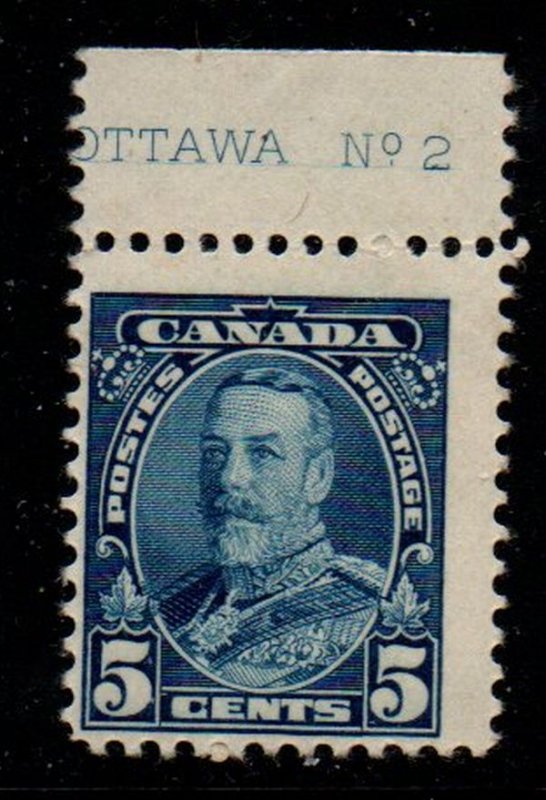 Canada Sc 221 1935 5c blue G V inscription stamp mint NH