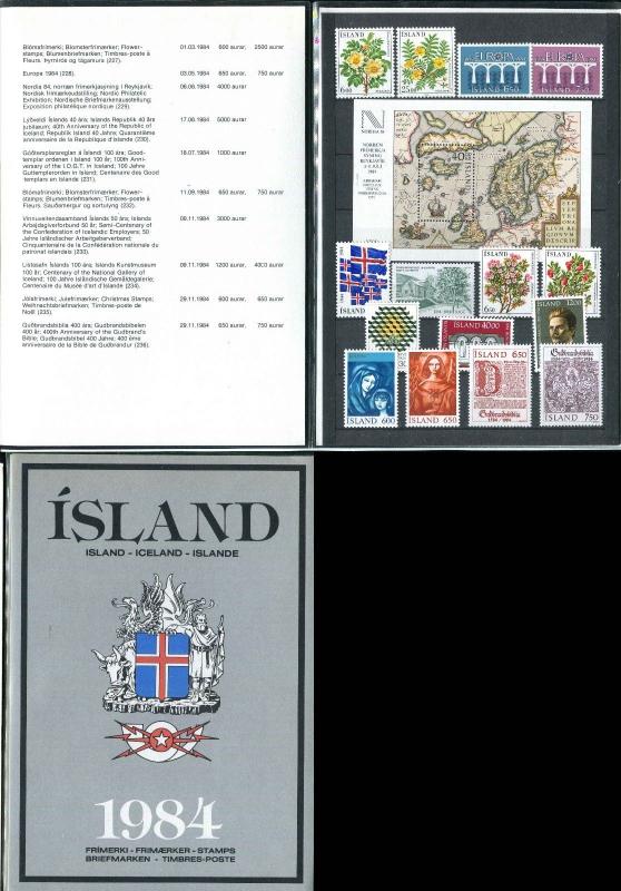 Iceland Stamp Year Set 1984 ** / MNH / Presentation Folder Very Fine