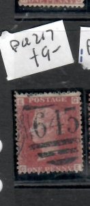 GREAT BRITAIN QV 1D RED PERF SC33 SG 43/44 PLATE 217 #645 CANCEL VFU PPP0613H