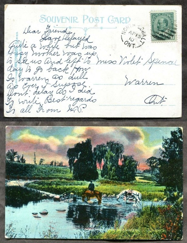 4521 - NORTH COBALT Ontario 1910 Split Ring on Postcard to Warren