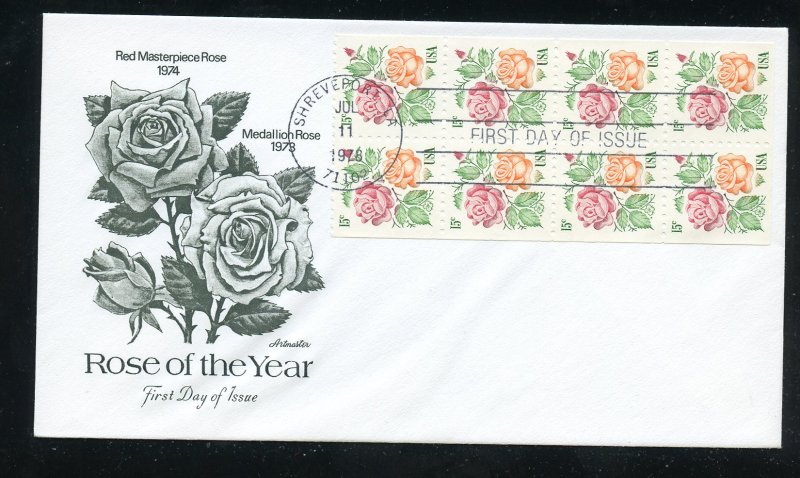 US 1737a Rose Bklt Pane of 8 Blk  UA Artmaster cachet FDC