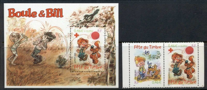 France 2002 Cartoons, Stamp day, Boule & Bill + MS MUH