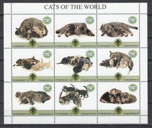 Turkmenistan, 1999 Russian Local. Cats sheet of 9. Scout Logo. ^