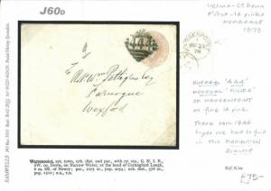 J60d 1878 GB IRELAND 1d Pink Stationery Warrenpoint (Co. Down) '444' Numeral W