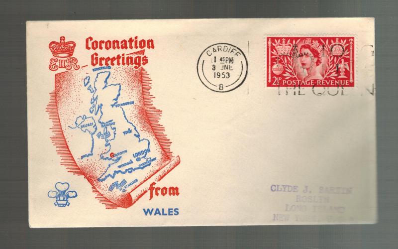 1953 England Coronation FDC first day cover QE 2 Queen Elizabeth II USA Wales 