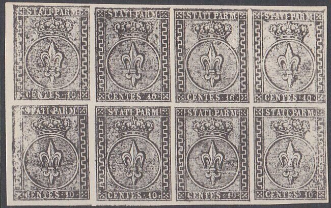 ITALY PARMA An old forgery of a classic stamp - Block of 8..................C703