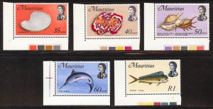 Mauritius Scott 348-51,353 MNHOG - 1969 Sea Life Short Set - SCV $10.40