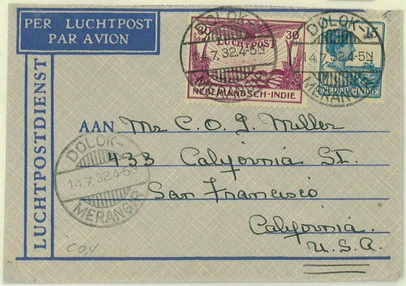 93709 - DUTCH INDIES  - POSTAL HISTORY - Airmail COVER from DOLOK  to USA 1932