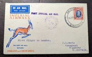 1932 Southern Rhodesia Airmail First Flight Cover FFC Salisbury to England