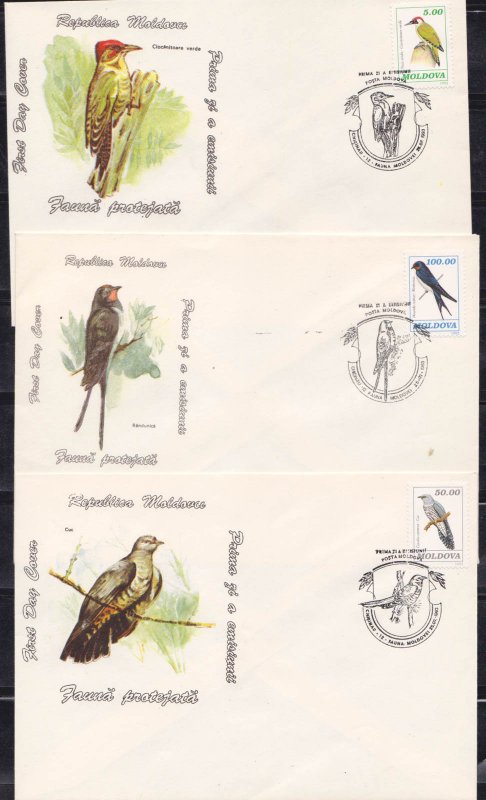 MOLDOVA - 1993 FAUNA / BIRDS - SET OF 7 FDC