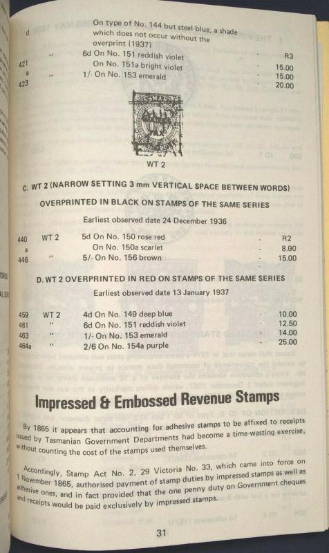 The REVENUE and RAILWAY STAMPS of TASMANIA Australia Cinderella Fiscal Catalogue