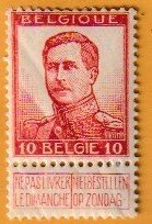 BELGIUM SCOTT#103 -1912 KING ALBERT I 10c - WITH ENGRAVERS NAME - UNUSED