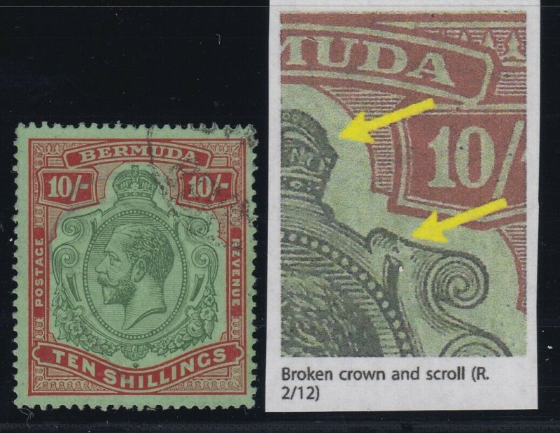 Bermuda, SG 92b, used Broken Crown & Scroll variety