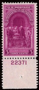 Scott 854   3¢ Washington Inauguration Plate # Single, MNH