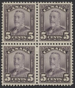 Canada #153 5c George V Scroll Issue Block of 4 VF Mint OG NH