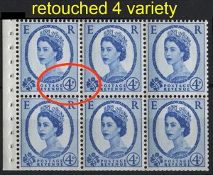 GB 1960 4d 8mm violet phosphor unmounted mint booklet pane of 6, r1/1 retouch