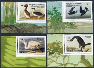 Antigua 845-848,849, MNH. Mi 851-854,Bl.91. Audubon birds 1985. Grebe,Cormorant,