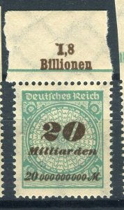 GERMANY; 1923 Oct-Nov Inflation Surcharged MINT MNH 20M. fine SHEET MARGINAL