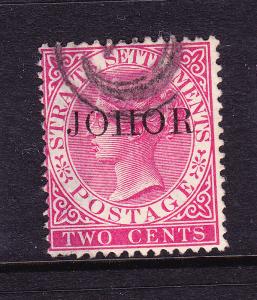 JOHORE  1884-91 2c BRIGHT ROSE QV THIN J  FU  SG 10ca  