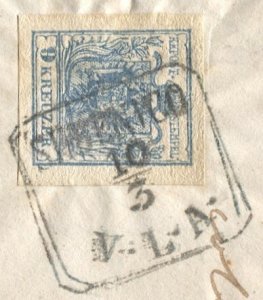 AUSTRIAN LLOYD 1853 on Rare Lloyd Ship cover SEBENICO / VLA cancel to Trieste