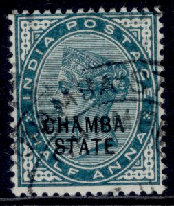 INDIAN STATES - Chamba QV SG1, ½a blue-green, FINE USED.
