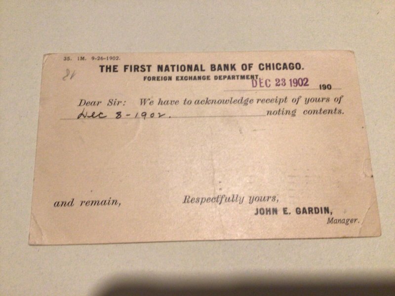 United States Chicago first National Bank 1902  postal card Ref 66871