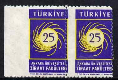 Turkey 1959 Agriculture horiz marginal pair with misplace...