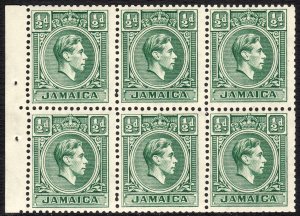 1938 - 1951 Jamaica KGVI King George VI MLH ½p booklet pane Sc# 116a CV $12.80