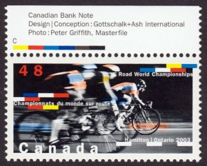 CHAMPIONSHIP = BICYCLE = HAMILTON ONTARIO = colour ID Canada 2003 #1998 MNH