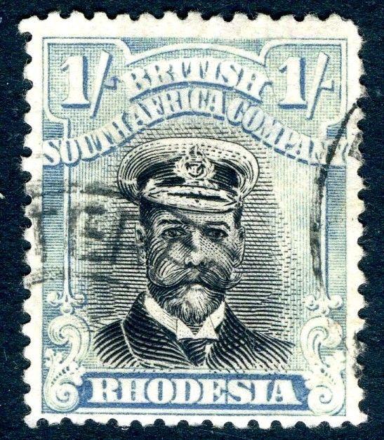 RHODESIA-1919 1/- Black & Light Blue Sg 272a GOOD USED V18596